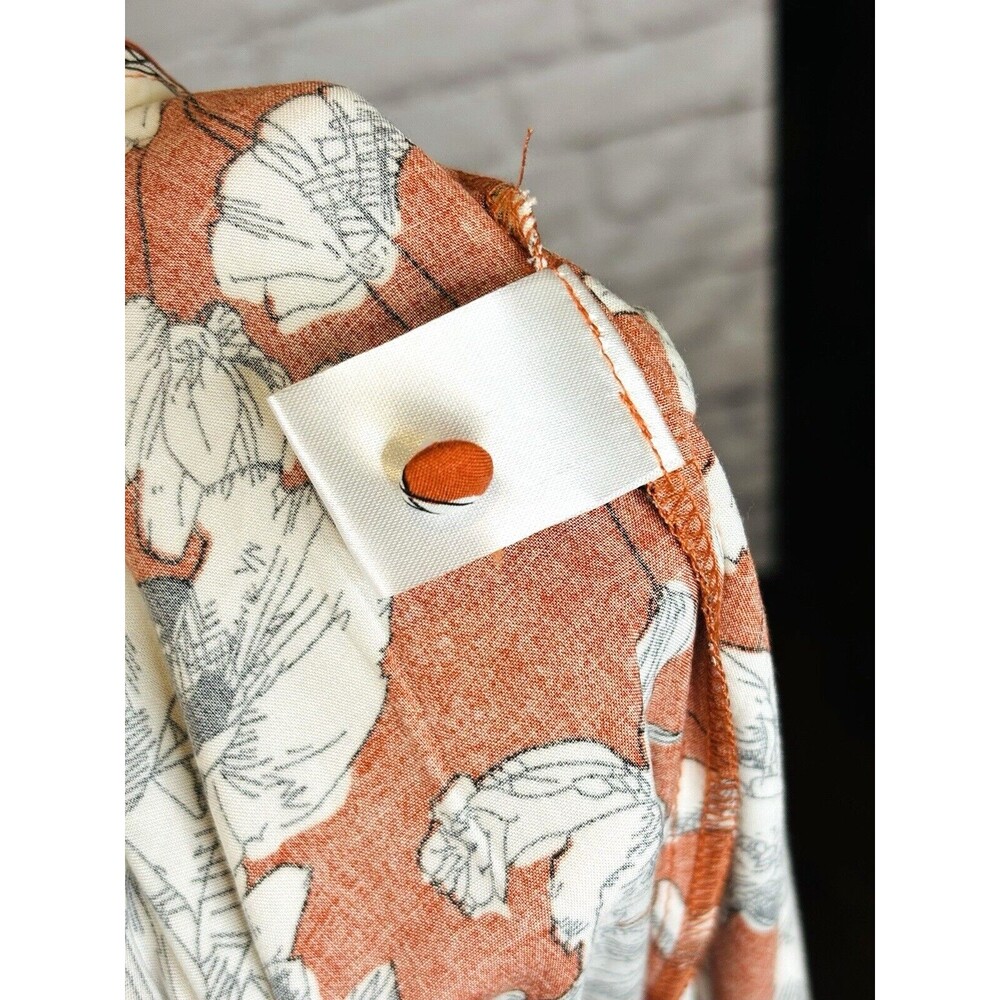 Maley Womens SMALL Top Pleated Detail V Neck Floral Shirt 3/4‎ Sleeve Rust White - Picture 12 of 12